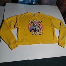 Looney tunes yellow cropped pullover sweatshirt medium women's