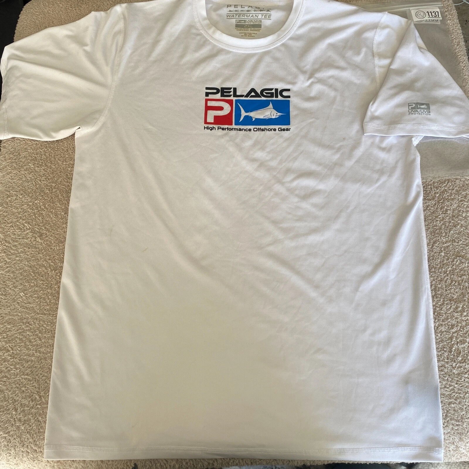 Pelagic High Performance Offshore Fishing Shirt Adult Extra Large 2XL XXL White