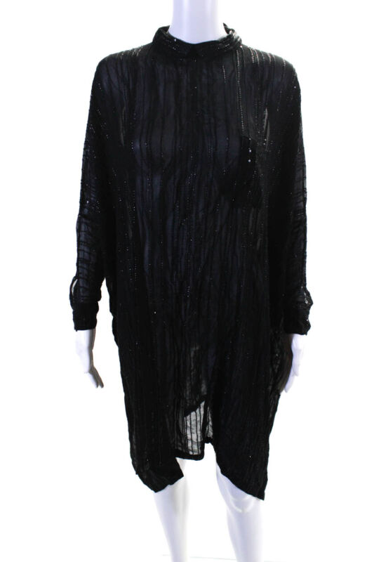 Antik Batik Womens Sequined High Neck Long Sleeved Sheath Dress Black Size M