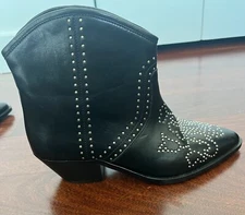 New Isabel Marant Black Leather Studded Cowboy Boots Size 7