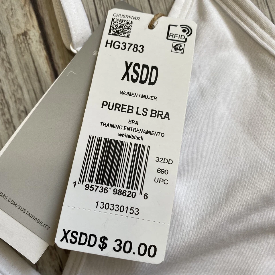 Adidas Training Aeroready Light Support Bra Size XS White / Black Logo New - Image 3 of 4