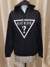 GUESS Los Angeles Long Sleeve Logo Hoodie Pullover Sz Small Black White