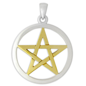 Authentic Large Sterling Silver Pentacle Pendant Gold Plated Witch Pentagram Jewelry