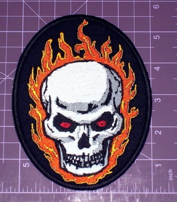 Large Size Fire Flame Big Skull Face iron on Embroidered Back Patch Biker JAcket