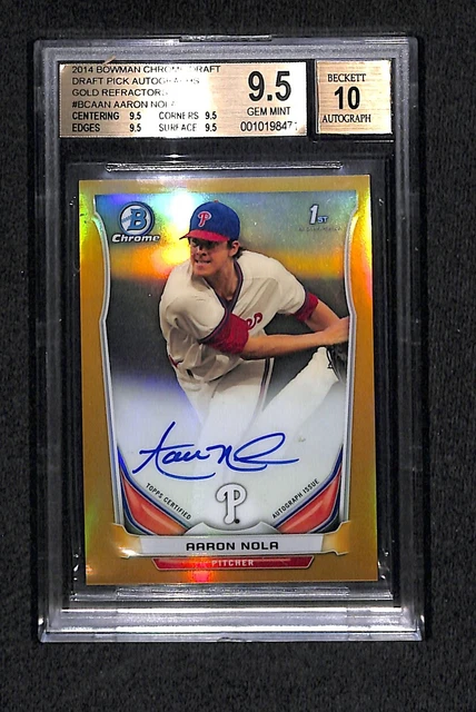 2014 Bowman Chrome Aaron Nola GOLD REFRACTORS Auto Rookie Card BGS 9.5 mint 10