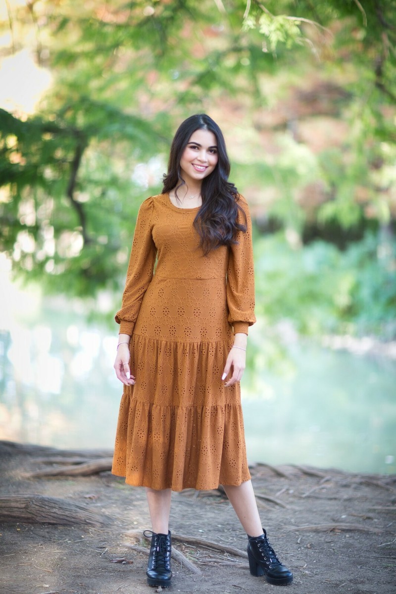 Cognac Knit Long Sleeves Dress