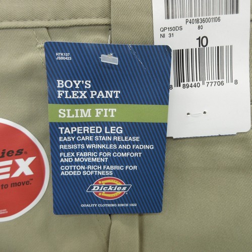 Dickies Boys Flex Pants 10 Beige Twill Slim Fit Tapered Leg Wrinkle Resist New - Picture 4 of 13