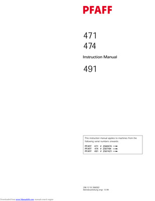 PFAFF 471 474 491 Sewing Machine Instruction Manual