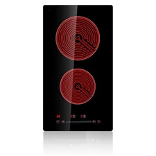 SKYSHALO 20 in. Electric Cooktop, 2 Burners, 110-Volt, Glass Radiant, Black