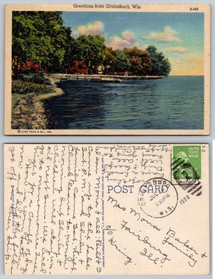 Vintage 1950 Grantsburg, Wisconsin Lake Scene Linen Postcard Curt Teich S-342