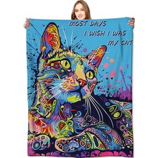 Colorful Cat Blanket Cute Kitten Throw BlanketsBirthday Gifts for Kids Adult ...