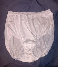Vintage Hanes Size 8 Nylon Granny Sissy Panties White Lace Trim High Waist Full