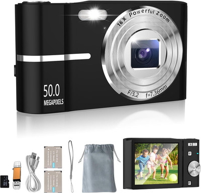 Digitalkamera, 4K Pocketkamera mit 32GB SD-Karte, 16x kompakt, schwarz 