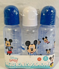 NEW Disney Set of 3 Baby 9 oz. Mickey Mouse Baby Feeding Bottles Winter Theme