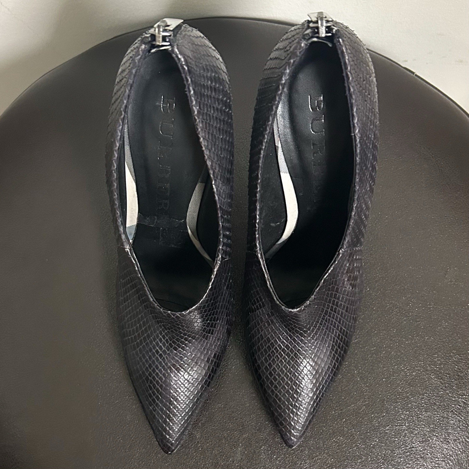 Burberry Black Gray Python Leather Platform Stile… - image 6