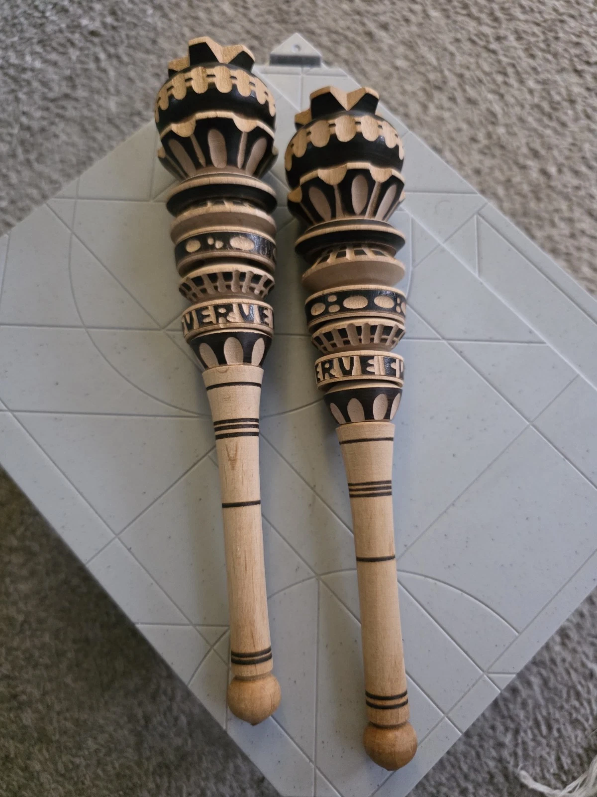 X2 Hand-Carved Wooden Molinillo Chocolate Whisk Mexican Folk Art Verve Culture