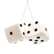 White Fuzzy Novelty Dice For Car Mirror Fits Chevy Ford Gm Muscle Car Truck V8