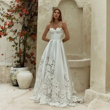 Lace and Satin Detachable Off the Sleeves Wedding Dress See Through Bridal Gown