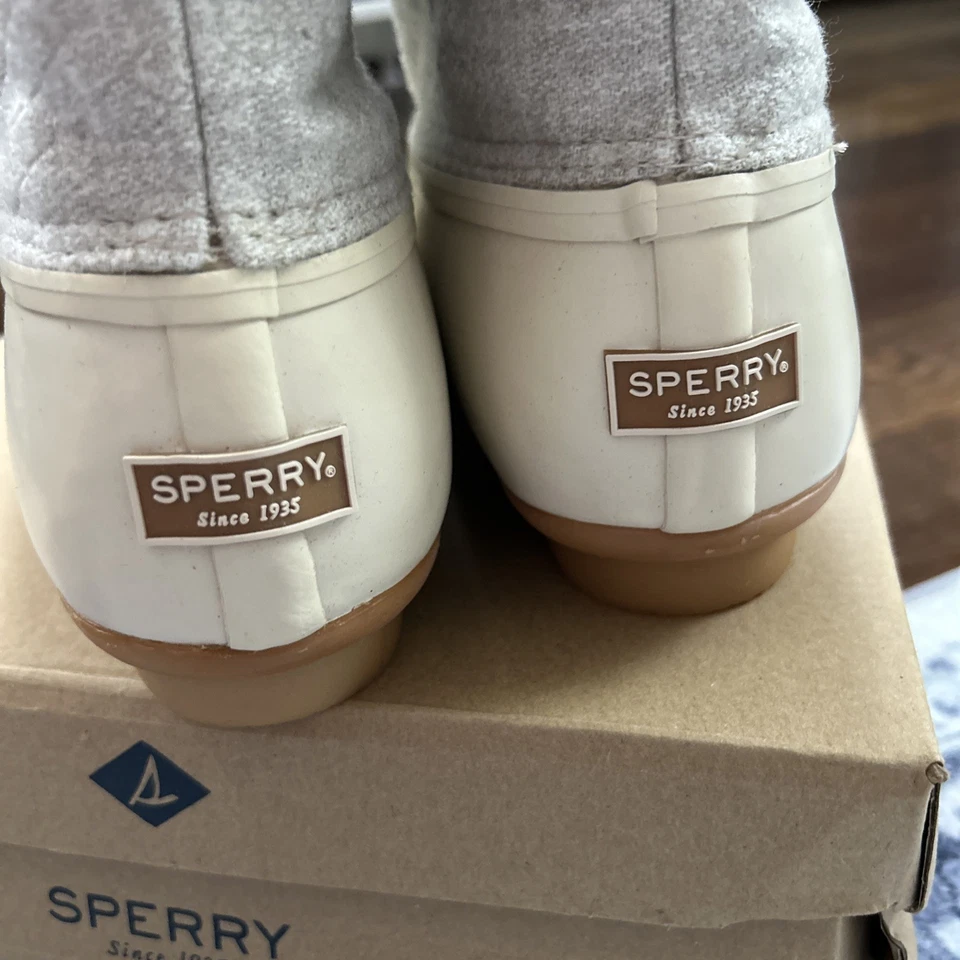 Nuevo Con Caja Sperry Agua Salada Lana Lino Impermeable Pato Botas Off White Talla 9 Foto 4 de 4