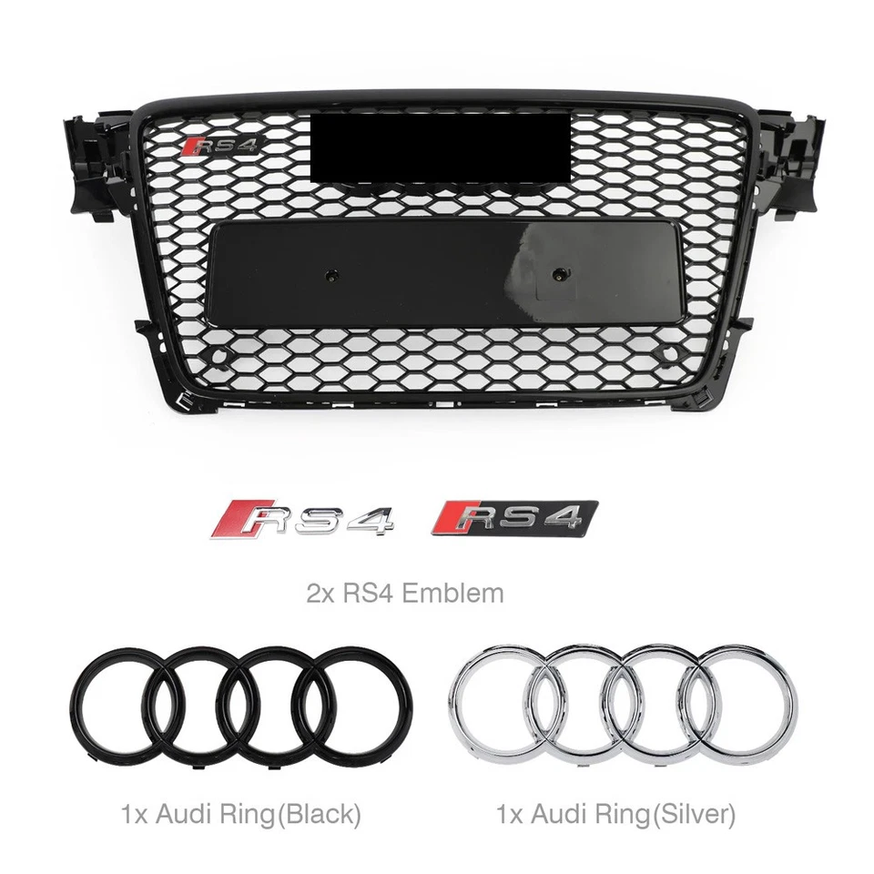 Honeycomb Sport Mesh Rs4 Style Hex Grille Grill Black For 09-12 Audi A4/S4 B8 8T - Image 3 of 4