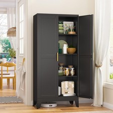 Metal Storage Cabinet 2 Doors 3 Adjustable Shelves Kitchen Pantry Laundry Room