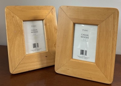 Vintage Set Of 2 Wide Border Light Wood Rounded Corner Picture Frames 4x6