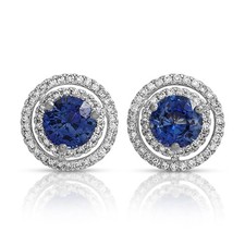 2.26 CT Natural Blue Sapphire & 0.47 CT Diamonds14K White Gold Stud Earrings