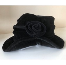 Black Floppy Velvet Cloche hat 53cm Girls or XS Ladies Turn back brim Vintage