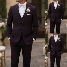 Wedding 3PCS Men's Suits Grooms Jacket Regular Fit Coat Formal Party Blazer
