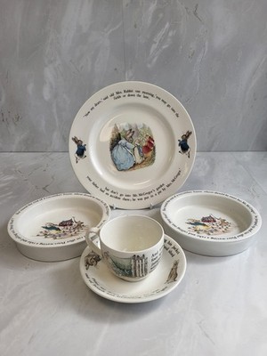 Peter Rabbit Beatrix Potter Vintage Wedgwood Sammlerstück Teller Schüssel & Tasse Set. PWB