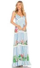 NWT ROCOCO SAND MAXI HALTER SUN DRESS SZ XS STRIPE BLOSSOM FLORAL CREPE TASSELS