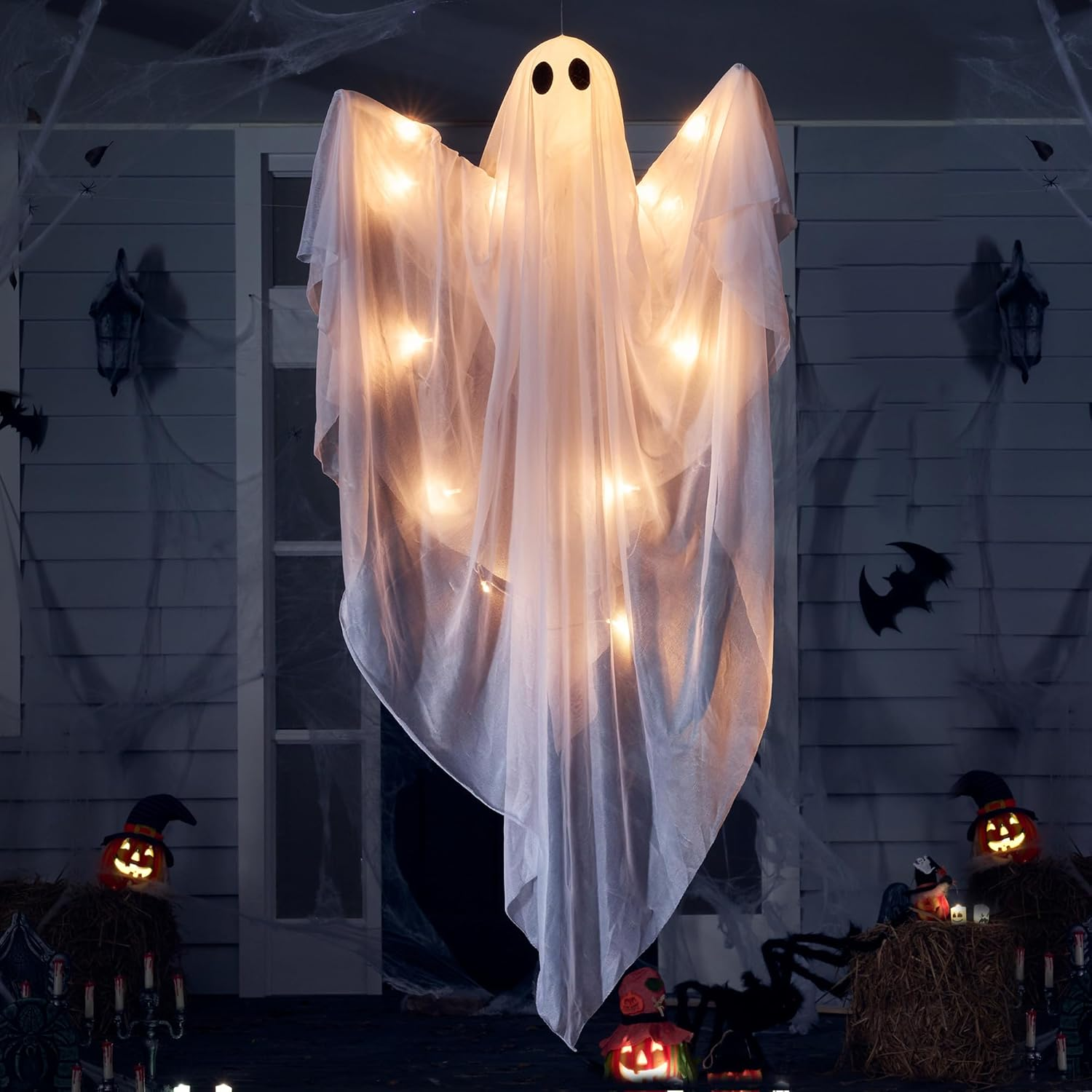 47-inch Halloween Hanging LED Ghost Light with Spooky Warm White Glow