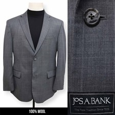 JOS A BANK mens gray WINDOWPANE 100 WOOL sport coat suit jacket blazer 42 R