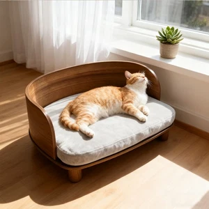 Unique Elevated Pet Canapé bois Couch Bed avec coussin en velours pour chiot Kitty