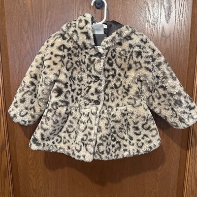 First Impressions Leopard Print Faux Fur Peplum Jacket Kids Size 24 Months