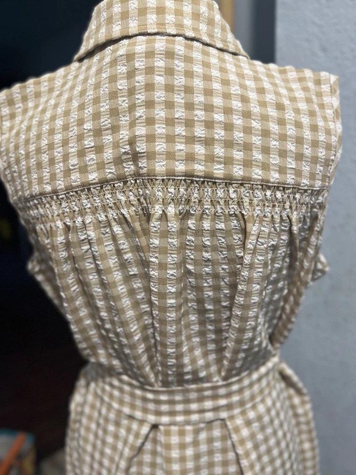 Maxi Vestido Tommy Hilfiger Mujer Talla 8 Marrón/Blanco Sin Mangas Botones Foto 4 de 4