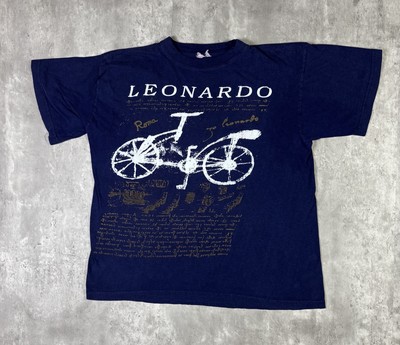 Vintage Leonardo Bicycle Art T Shirt size Small 90s Navy Blue
