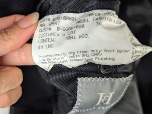 Hickey Freeman Coat Mens 44 Long 100% Wool Black Overcoat Jacket- Union Made  image 3