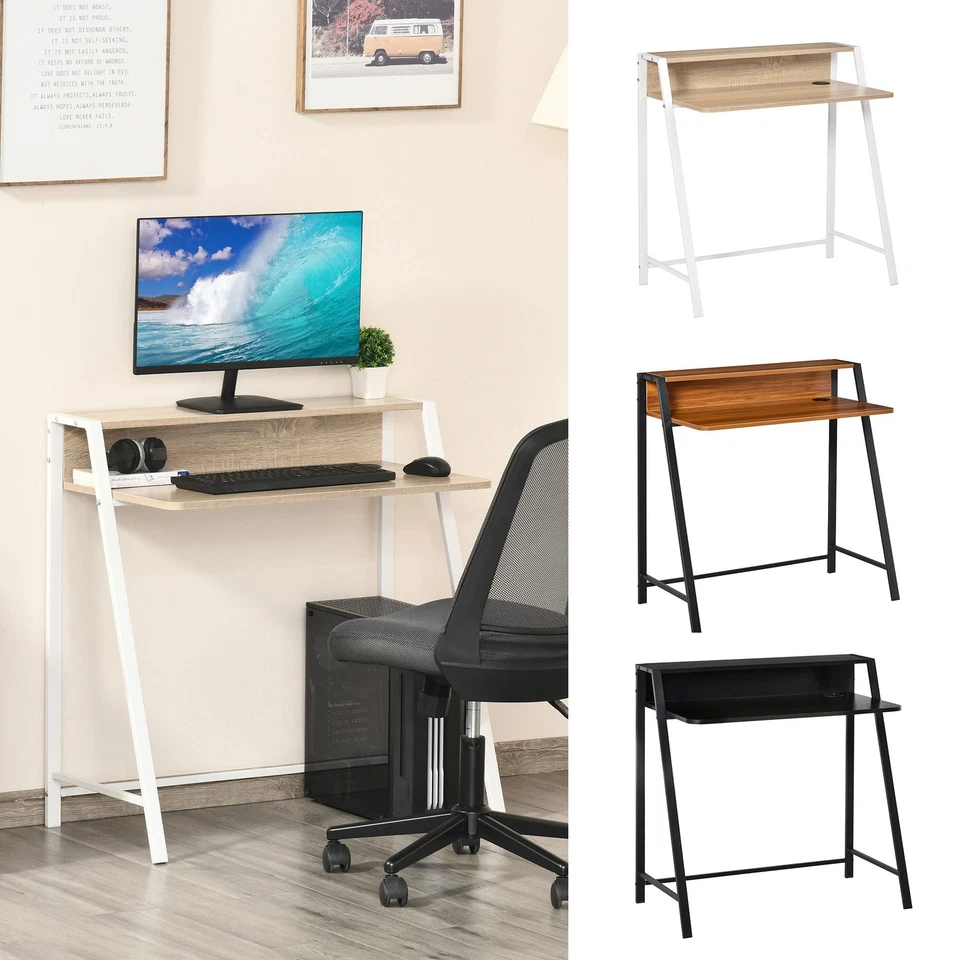 HOMCOM 2-Tier Workstation Computer Laptop Desk Home Office Table w/ Shelf