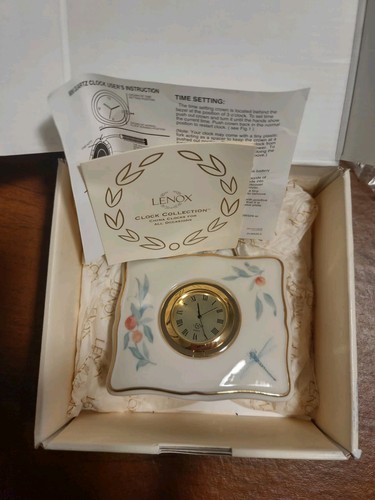 Lenox Porzellan zierliche Tischuhr mit Blumen & Drangonfly mit Box - Bild 2 von 6