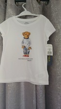 Polo Ralph Lauren Girls 4/4T White Polo Bear Graphic Cotton Crew T-Shirt
