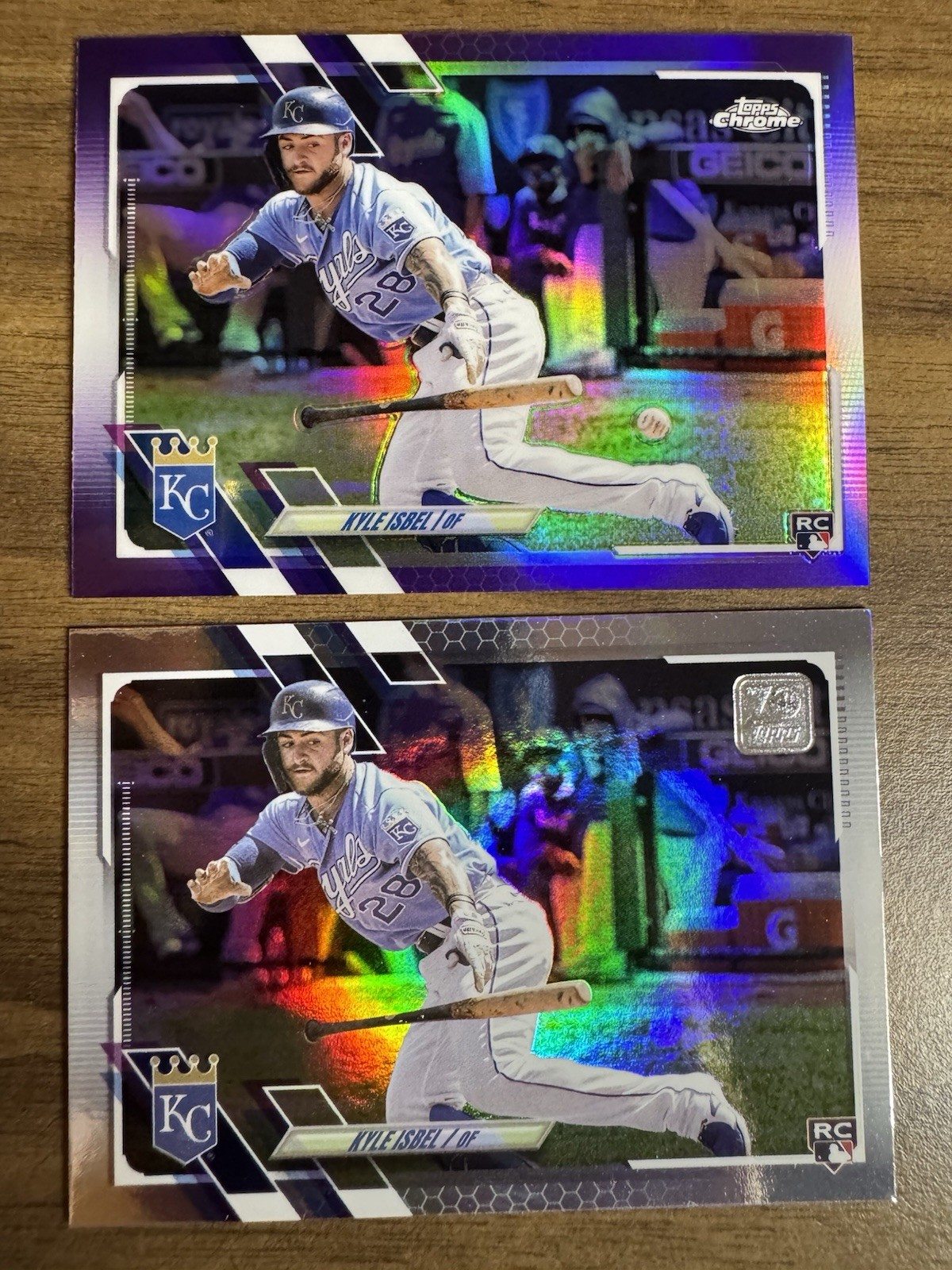 2021 Topps Kyle Isbel Rookie 2x Lot Chrome Update Purple #USC98 Rainbow Foil RC