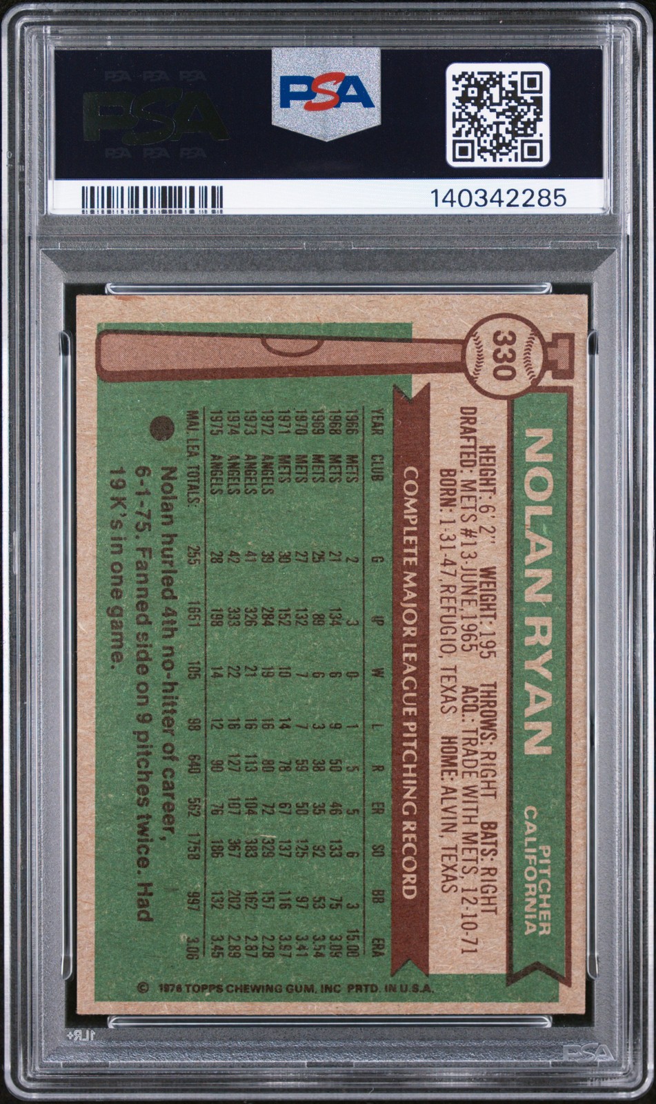 1976 Topps 330 Nolan Ryan PSA 6 140342285 view 2