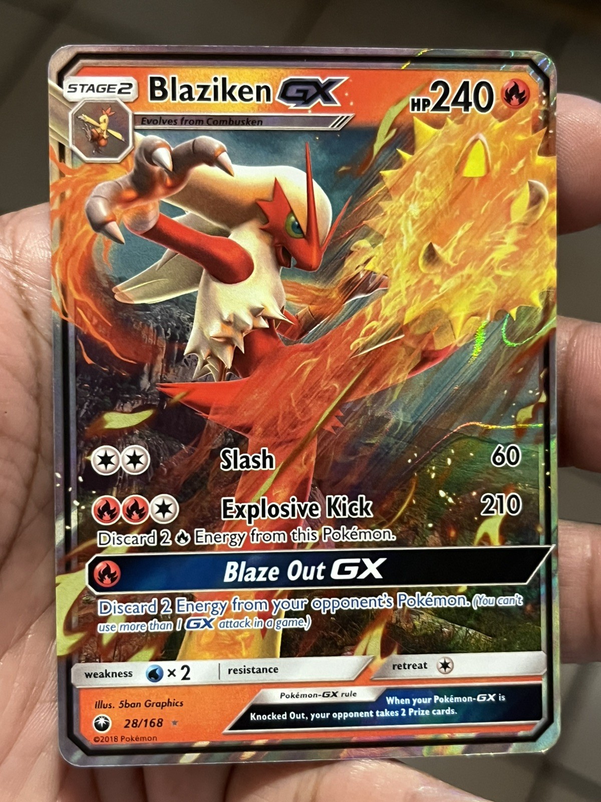Pokemon TCG Blaziken GX 28/168 SM Celestial Storm Ultra Rare Holo Card NM 2018