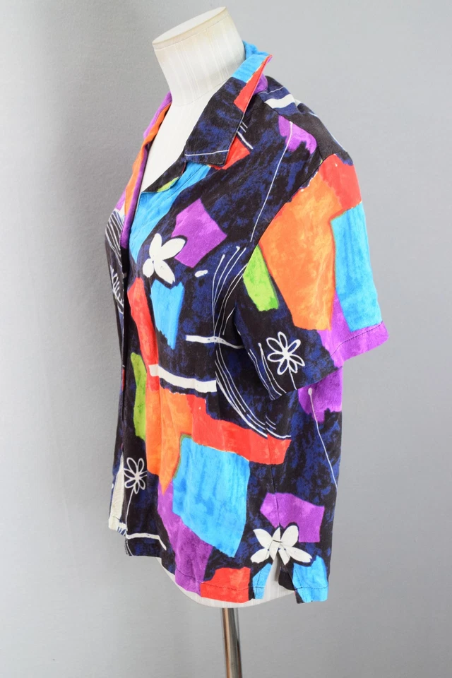 Vintage Jams World Shirt Womens Medium Abstract Art Face Button Up 90s - Imagem 2 de 4