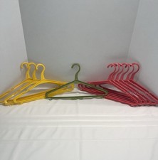 Vintage MCM 1960's Pink Yellow Green Clothes Hangers w/ Bar And Hooks Set Of 10
