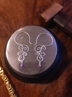 Ohrringe Silber 925 Rosa Achat | Handarbeit Wire Wrap | Herz-Amulett Filigran