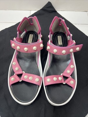 Balenciaga City Sandals 41 Pink Platform Flat Strappy Mule Studs Gladiator Slide