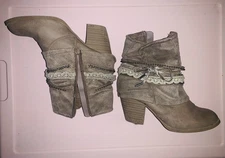POP Faux Suede Western Boho Low Heel Ankle Boots Size 6