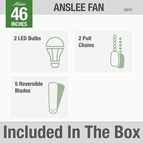 Hunter Anslee 46 Inch Modern Ceiling Fan with LED Light and Pull Chain Control - Picture 7 of 13